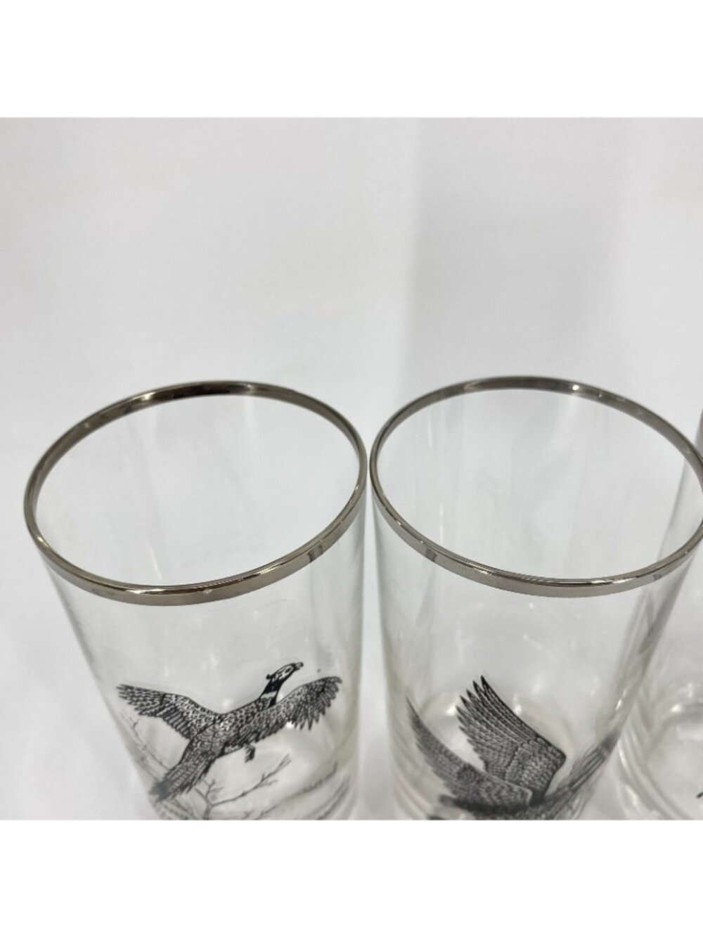 Lot 4 Richard Bishop Game Birds Waterfowl HighBall Glasses Silver Rim Vtg - Picture 7 of 7